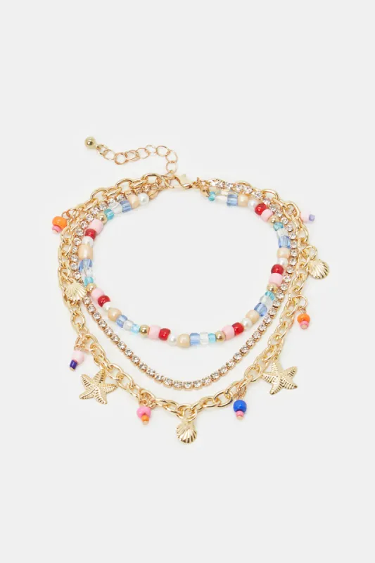 Women Assorted Embellished Layered Anklet sold by Redtag