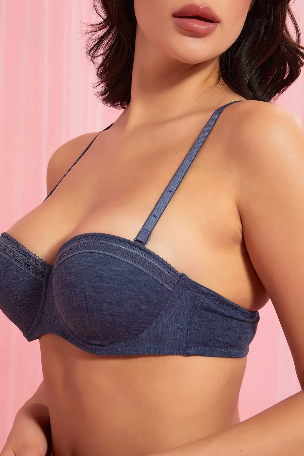 Navy Padded Balconette Bra sold by Redtag product image thumbnail 4