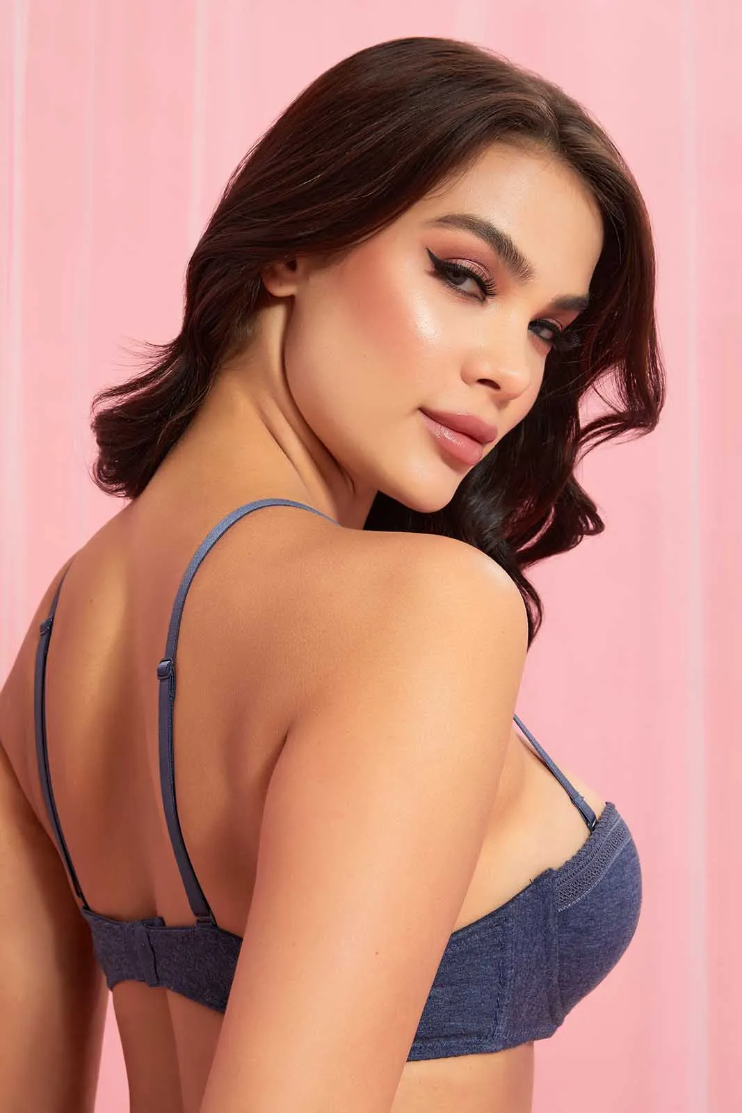 Navy Padded Balconette Bra sold by Redtag product image thumbnail 2