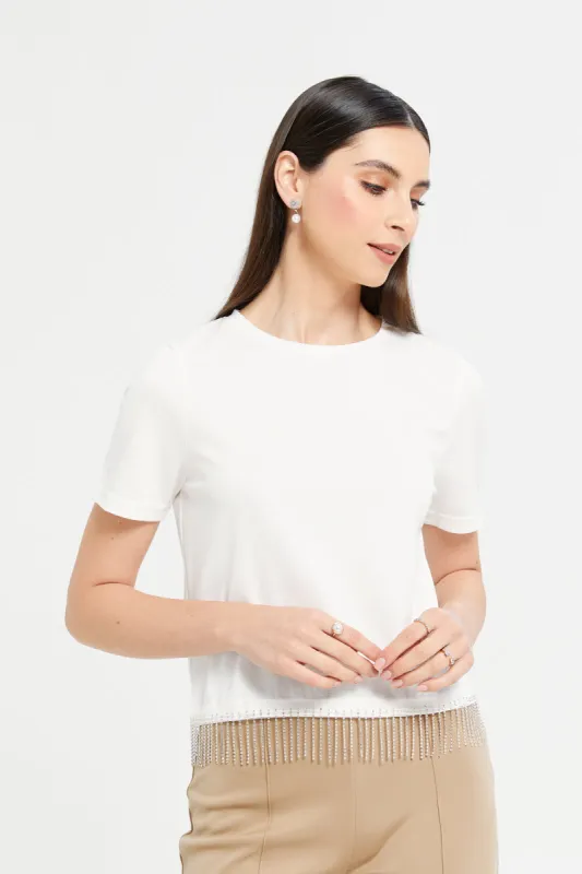 Women Cream Tassel Embellished Top sold by Redtag