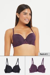 Women Purple And Black Push-Up Bra Set (Pack Of 2) sold by Redtag