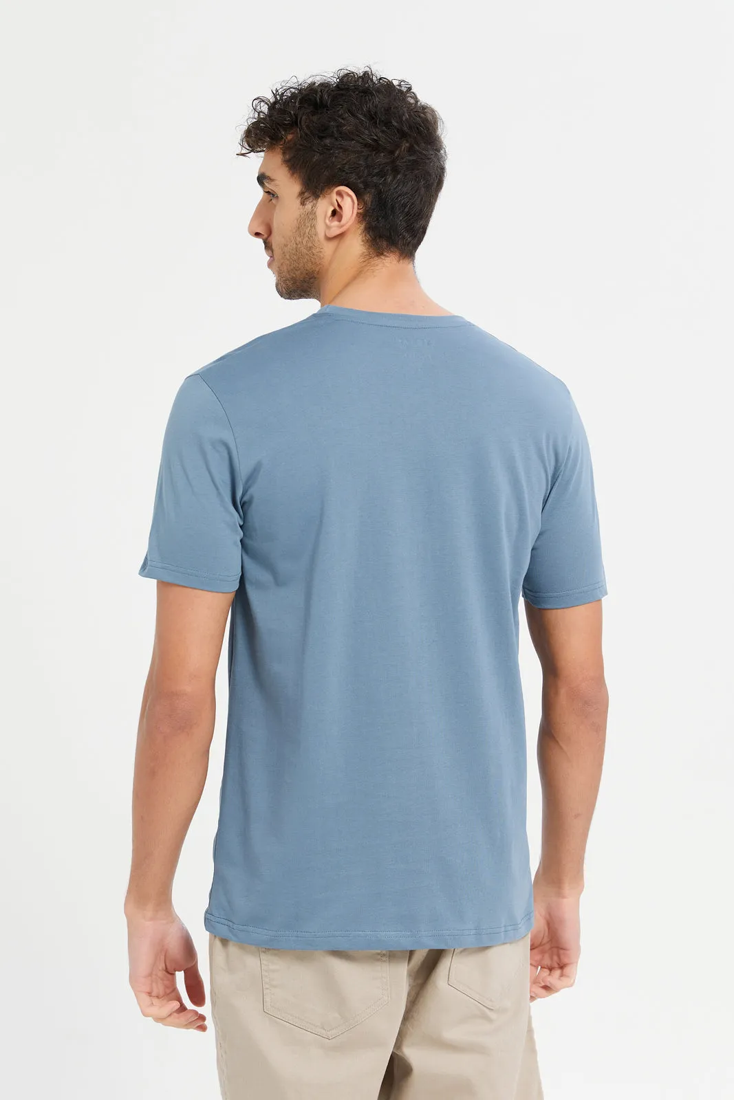 Men Blue Plain Round Neck T-Shirt sold by Redtag product image thumbnail 3