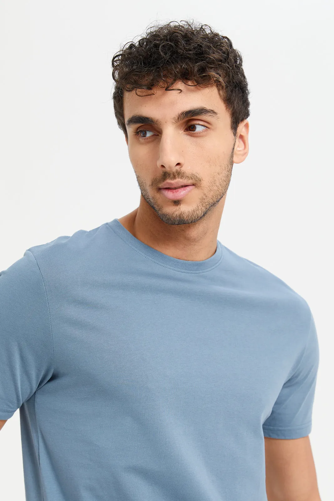 Men Blue Plain Round Neck T-Shirt sold by Redtag product image thumbnail 4