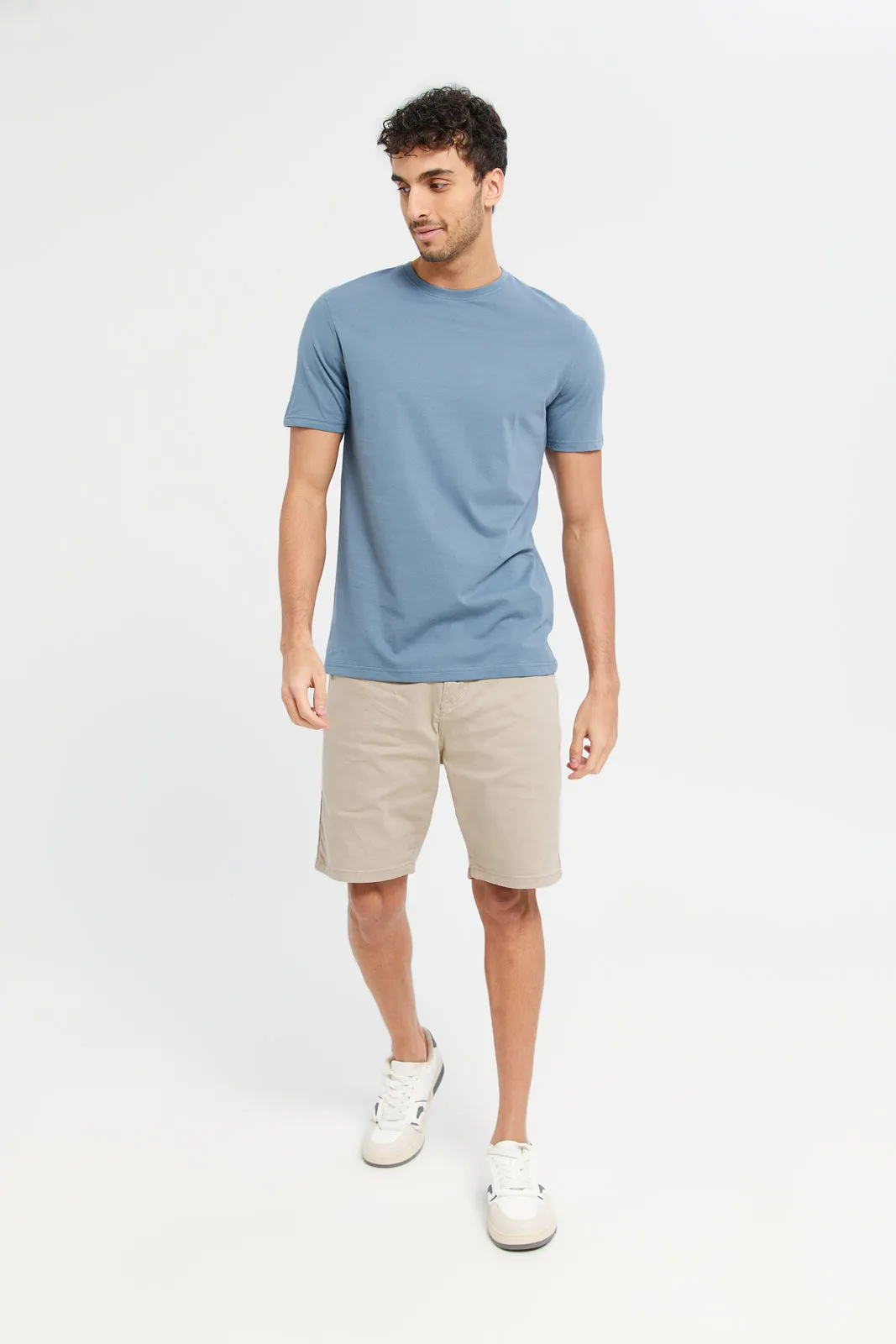 Men Blue Plain Round Neck T-Shirt sold by Redtag product image thumbnail 2