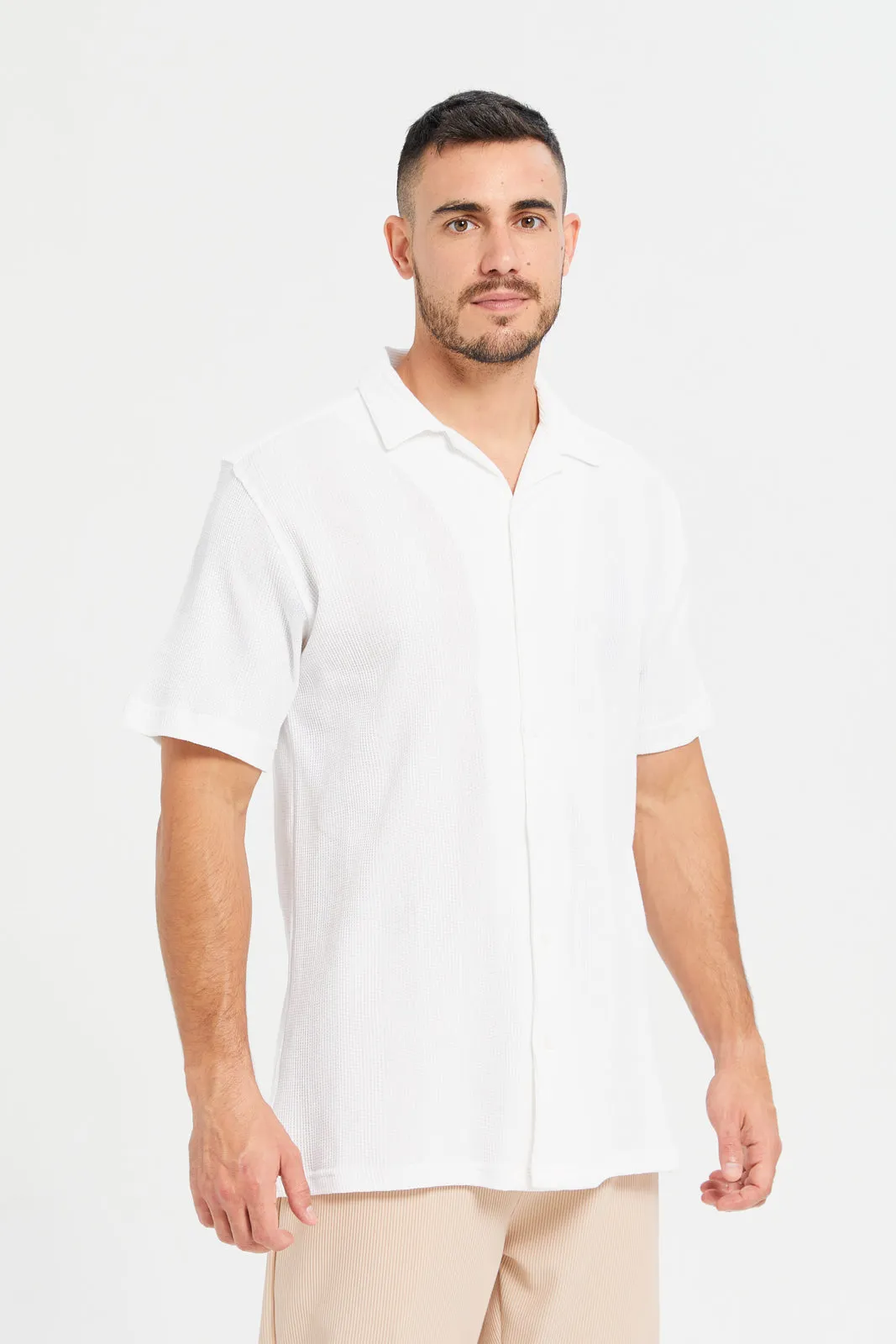 Men White Collared Knit Shirt sold by Redtag