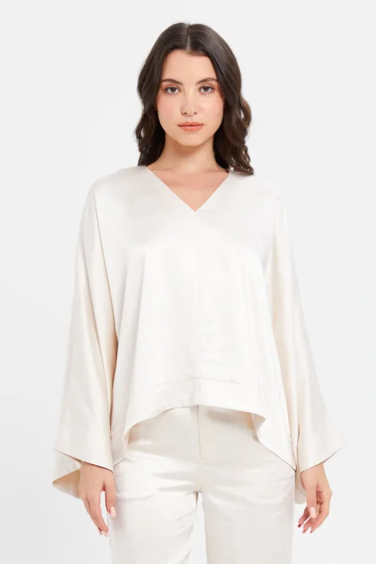 Women Ivory Satin Kimono Top sold by Redtag