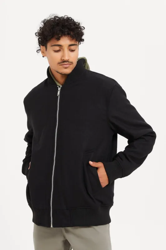 Men Black Faux Fur Bomber Jacket sold by Redtag