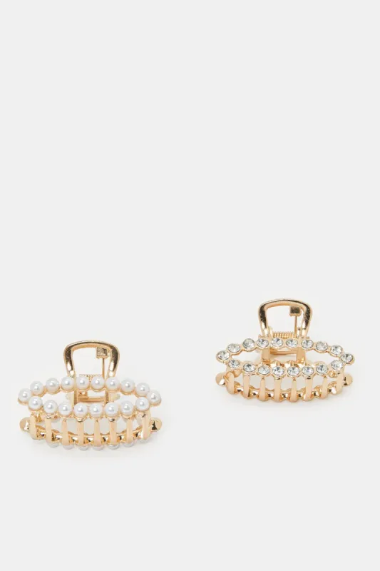 Women Gold Pearls Hair Claw (Pack of 2) sold by Redtag