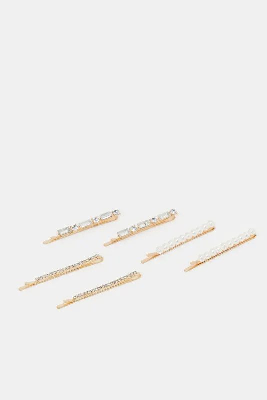 Women Gold Diamante Hair Clip (Pack of 6) sold by Redtag