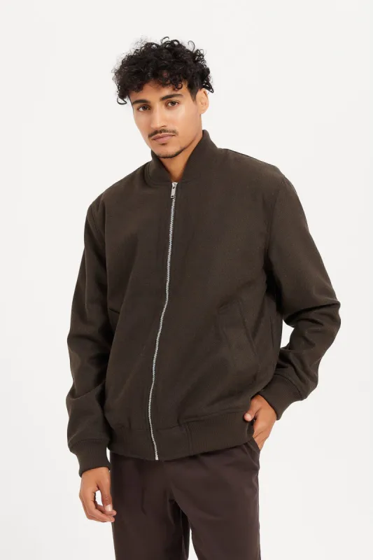 Men Brown Faux Fur Bomber Jacket sold by Redtag