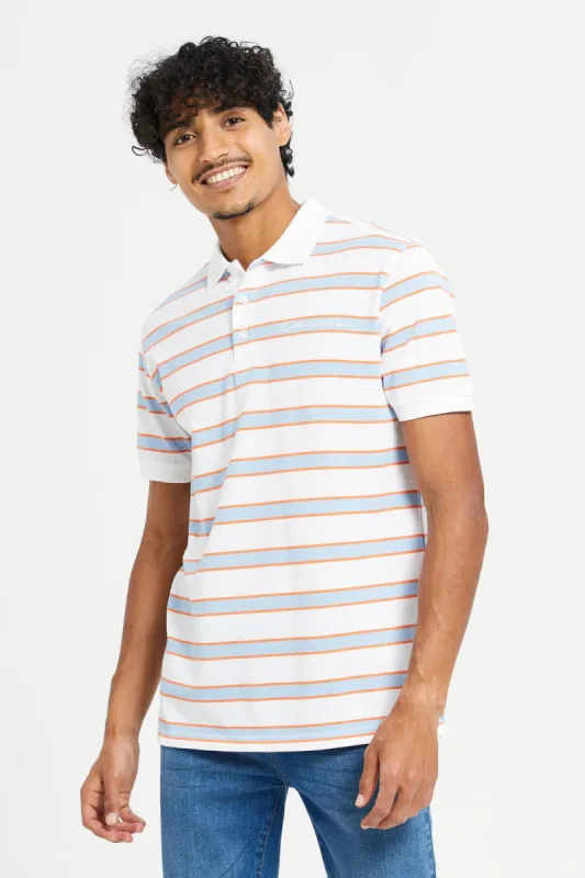 Men White Striped Polo Shirt sold by Redtag