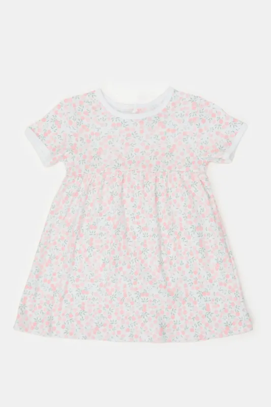 Baby White And Pink Printed Bodysuit Dress sold by Redtag