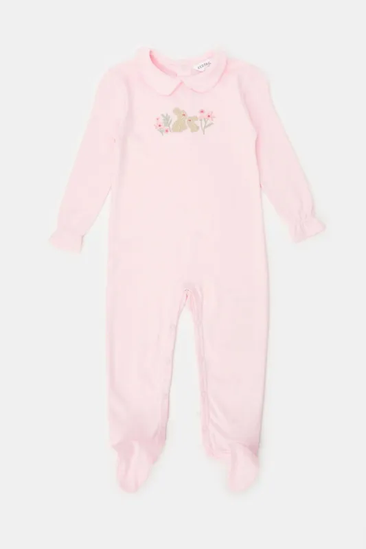 Baby Pink Embroidered Sleepsuit sold by Redtag