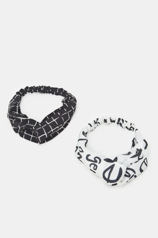 Women White And Black Printed Hair Wrap (Pack of 2) sold by Redtag