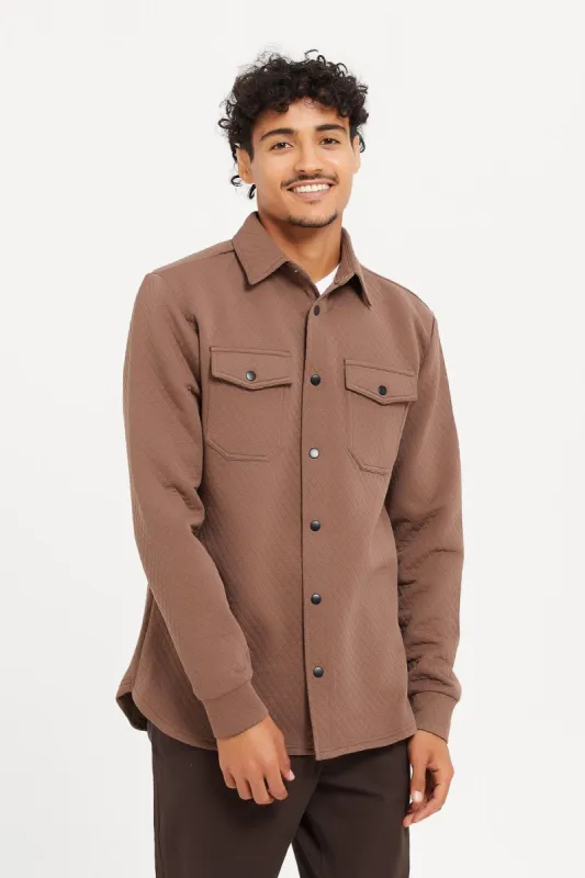 Men Brown Quilted Over Shirt sold by Redtag