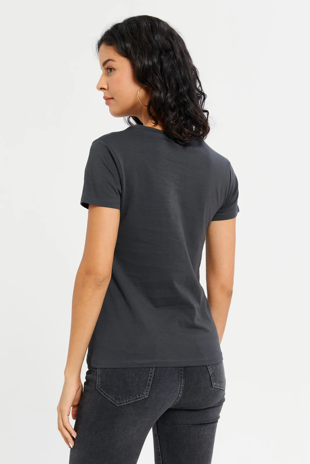 Women Charcoal Serendipity Printed T-Shirt sold by Redtag product image thumbnail 3