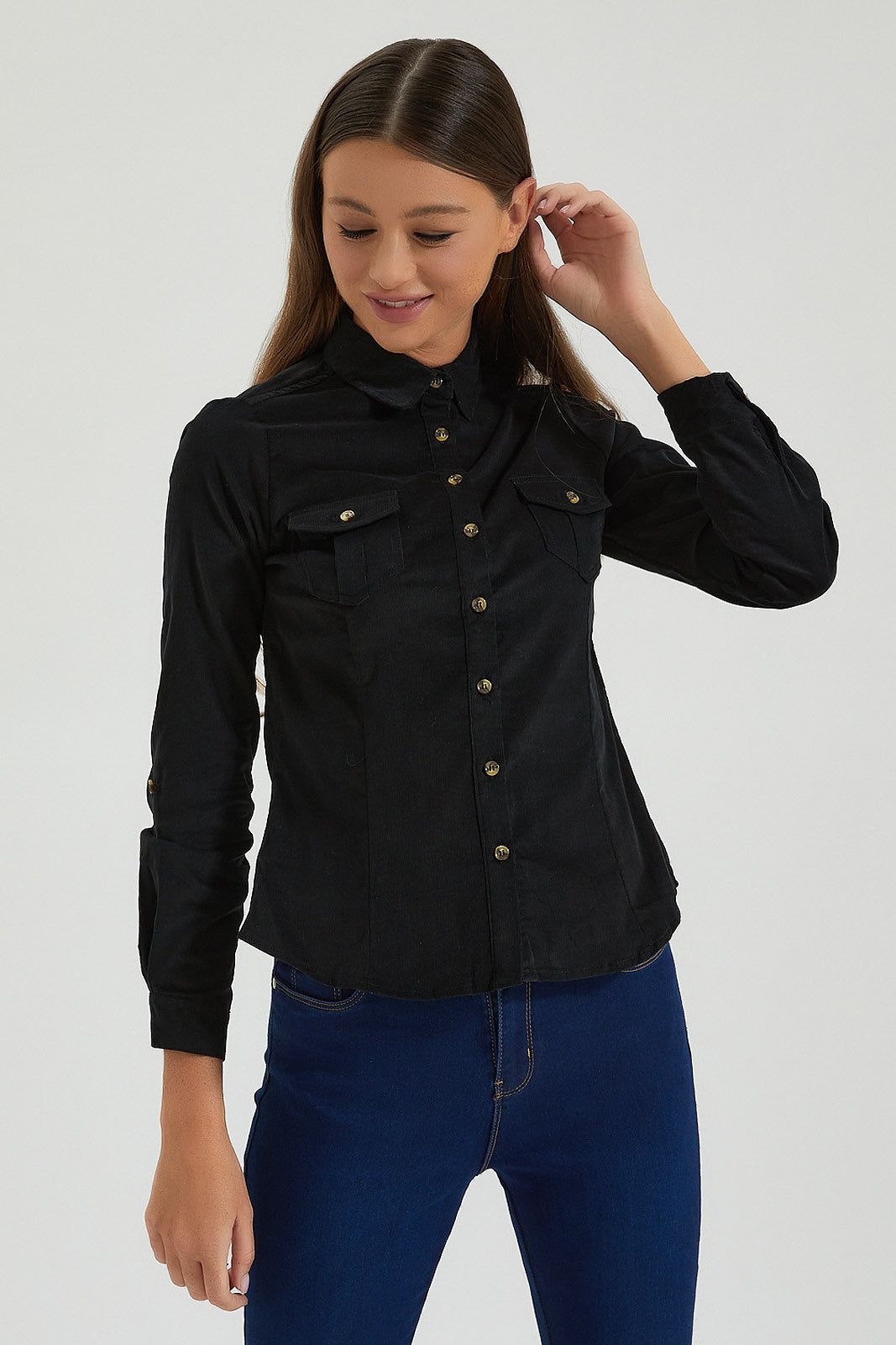 Black Corduroy Fitted Shirt sold by Redtag