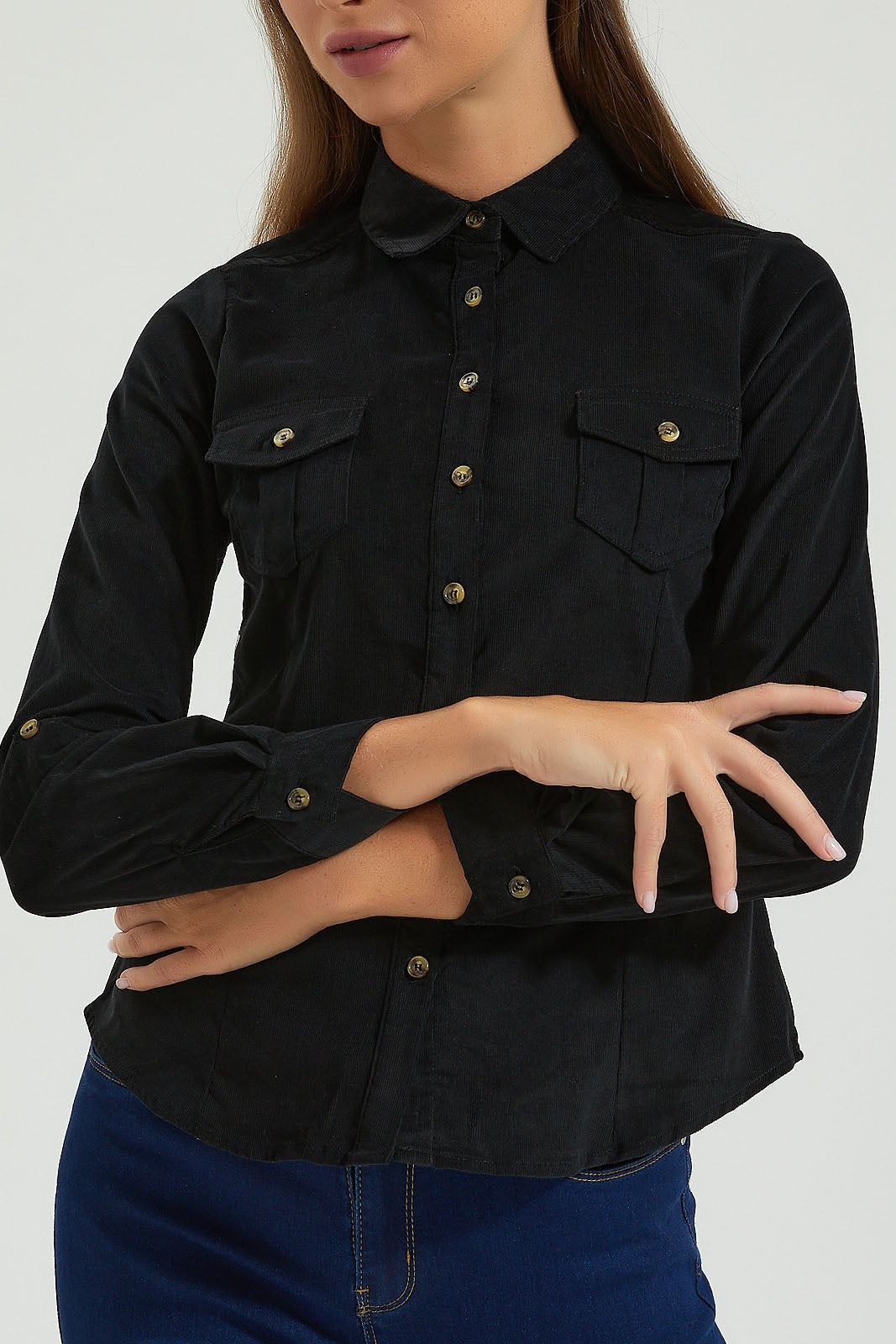 Black Corduroy Fitted Shirt sold by Redtag product image thumbnail 2