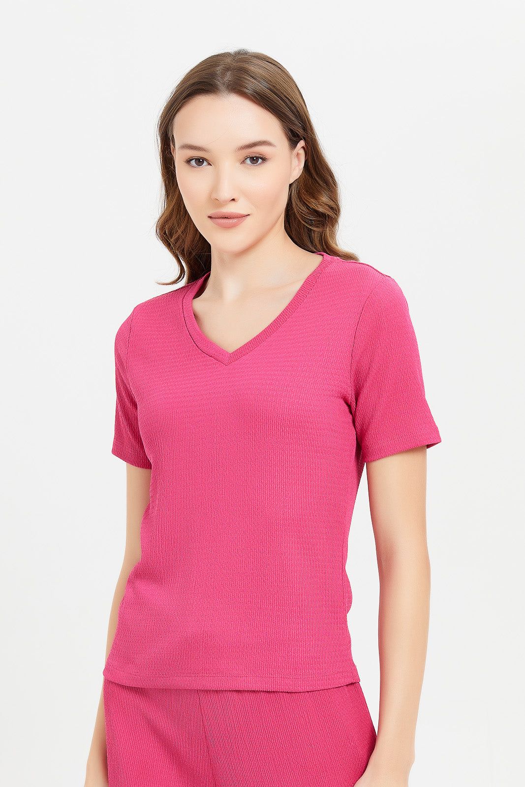 Women Pink Jacquard Short Sleeve T-Shirt sold by Redtag