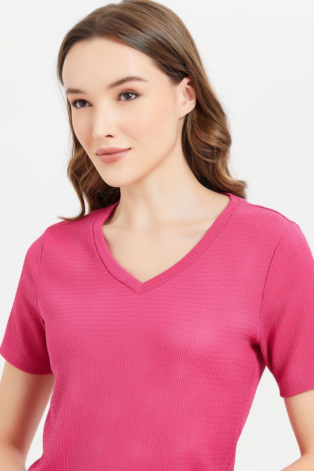 Women Pink Jacquard Short Sleeve T-Shirt sold by Redtag product image thumbnail 4