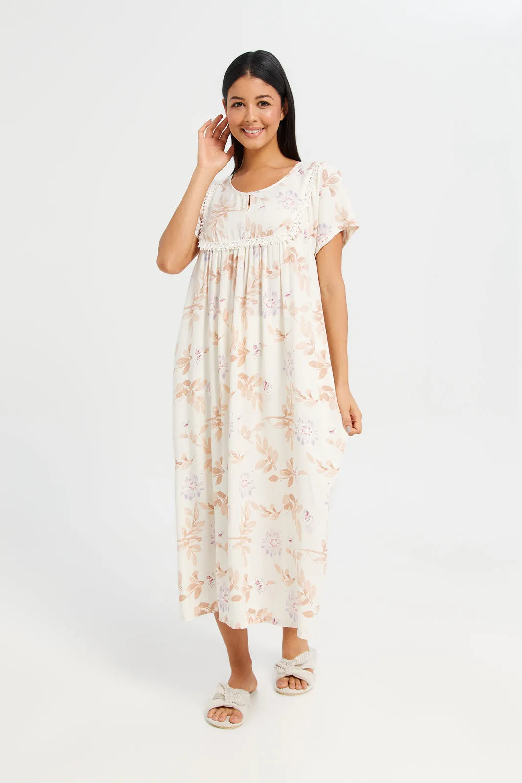 Women Beige Floral Printed Nightgown sold by Redtag product image thumbnail 4