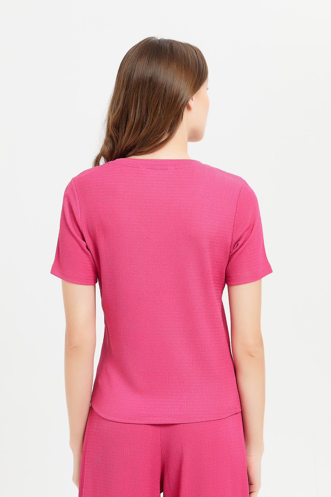 Women Pink Jacquard Short Sleeve T-Shirt sold by Redtag product image thumbnail 3