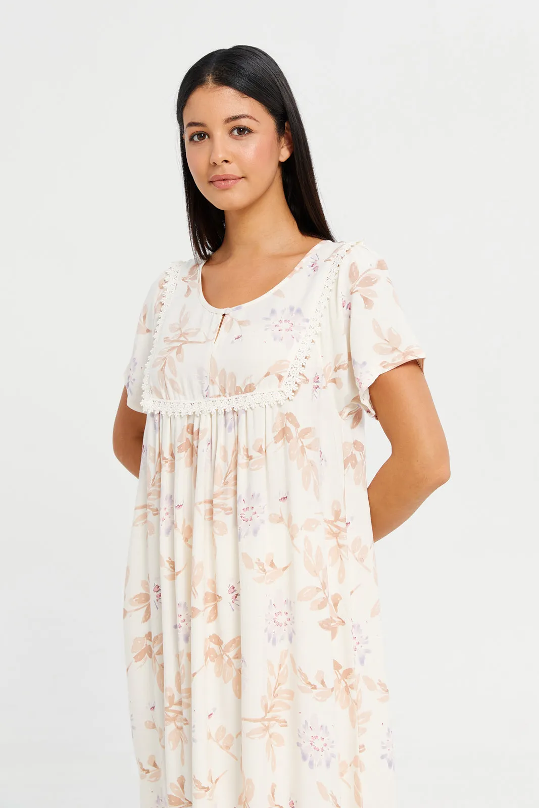 Women Beige Floral Printed Nightgown sold by Redtag product image thumbnail 2