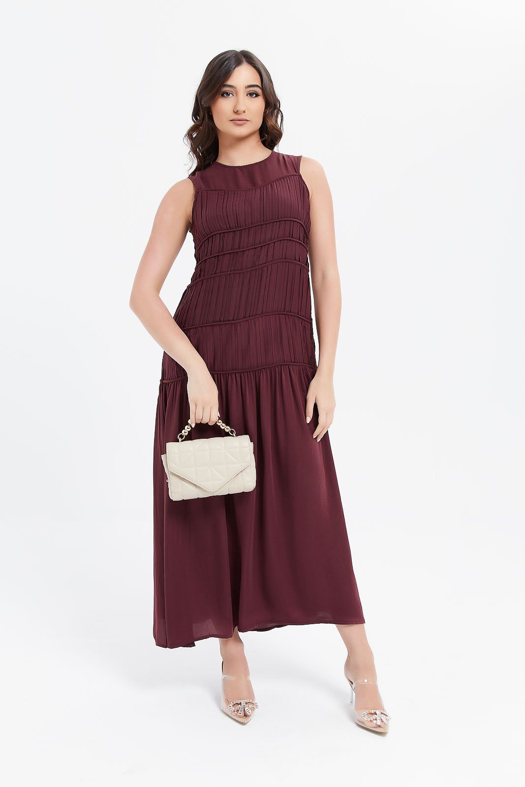 Women Burgundy Pleated Dress sold by Redtag product image thumbnail 4