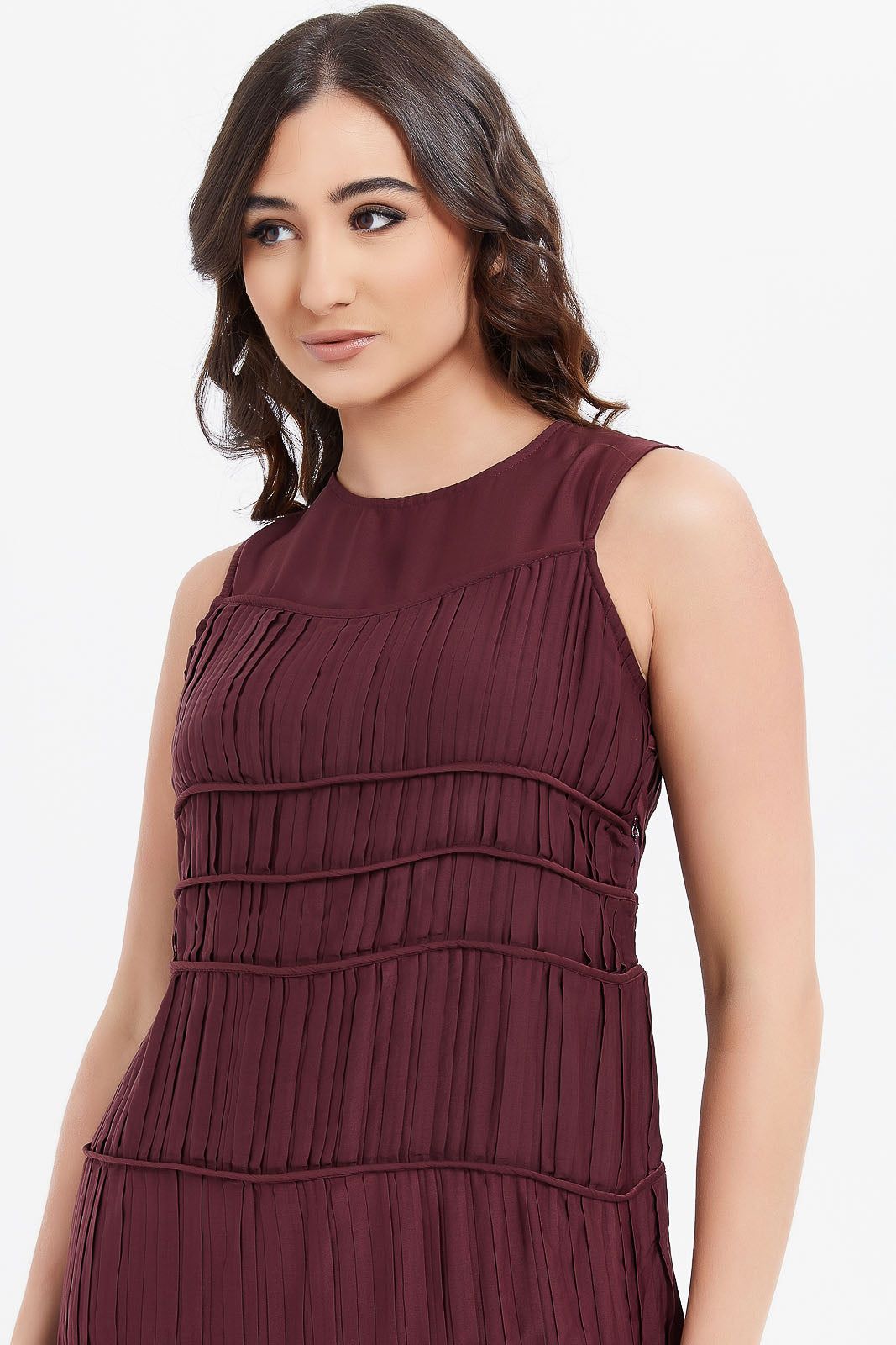 Women Burgundy Pleated Dress sold by Redtag product image thumbnail 2
