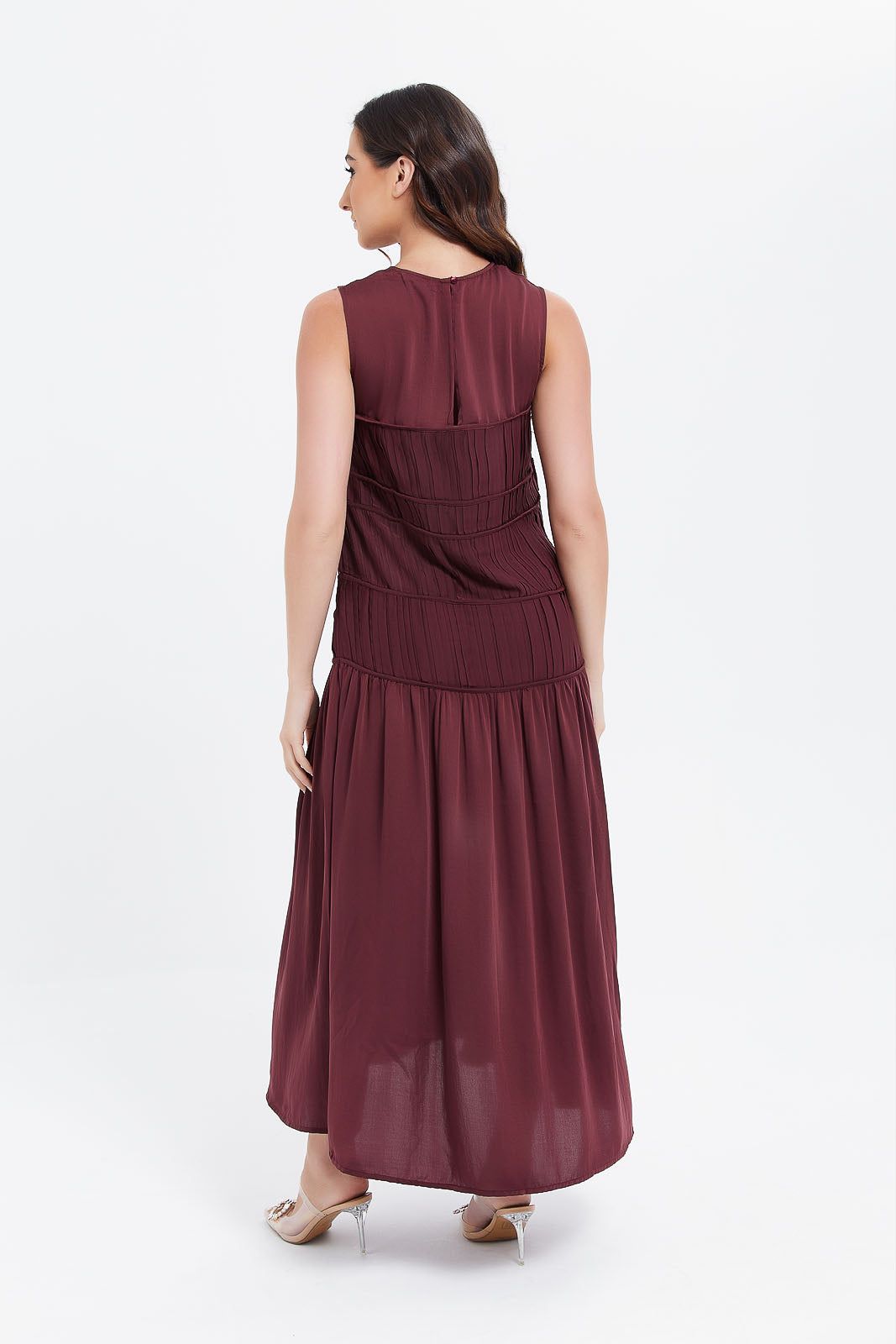 Women Burgundy Pleated Dress sold by Redtag product image thumbnail 3
