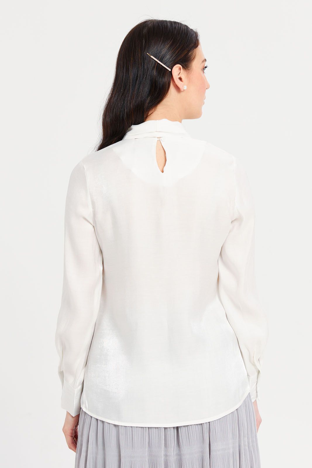 Women Ivory Tie Up Detailed Ivory Satin Blouse sold by Redtag product image thumbnail 3
