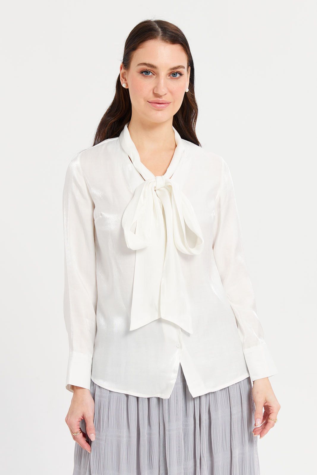 Women Ivory Tie Up Detailed Ivory Satin Blouse sold by Redtag