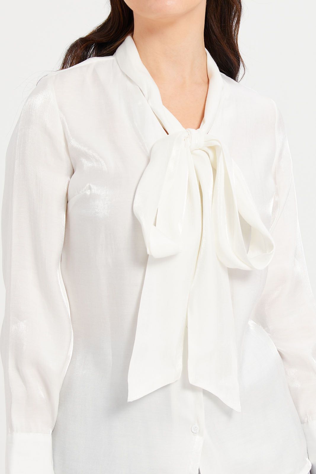 Women Ivory Tie Up Detailed Ivory Satin Blouse sold by Redtag product image thumbnail 4