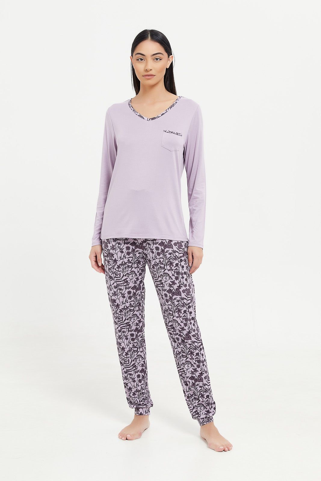 Women Lilac Printed Pyjama Set (2 Piece) sold by Redtag