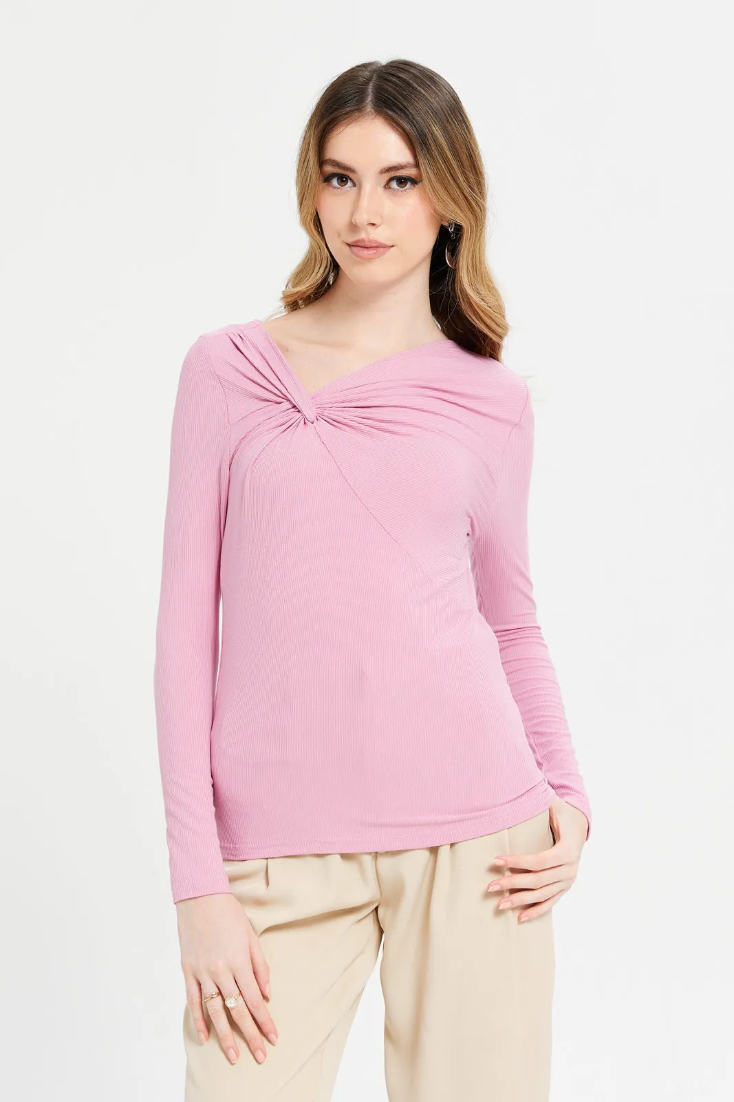 Women Pink Front Tie Top sold by Redtag