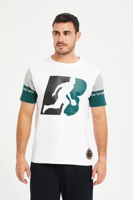 Men White And Green Boston Print Active T-Shirt sold by Redtag