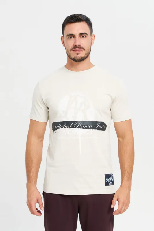 Men Beige Printed Active T-Shirt sold by Redtag