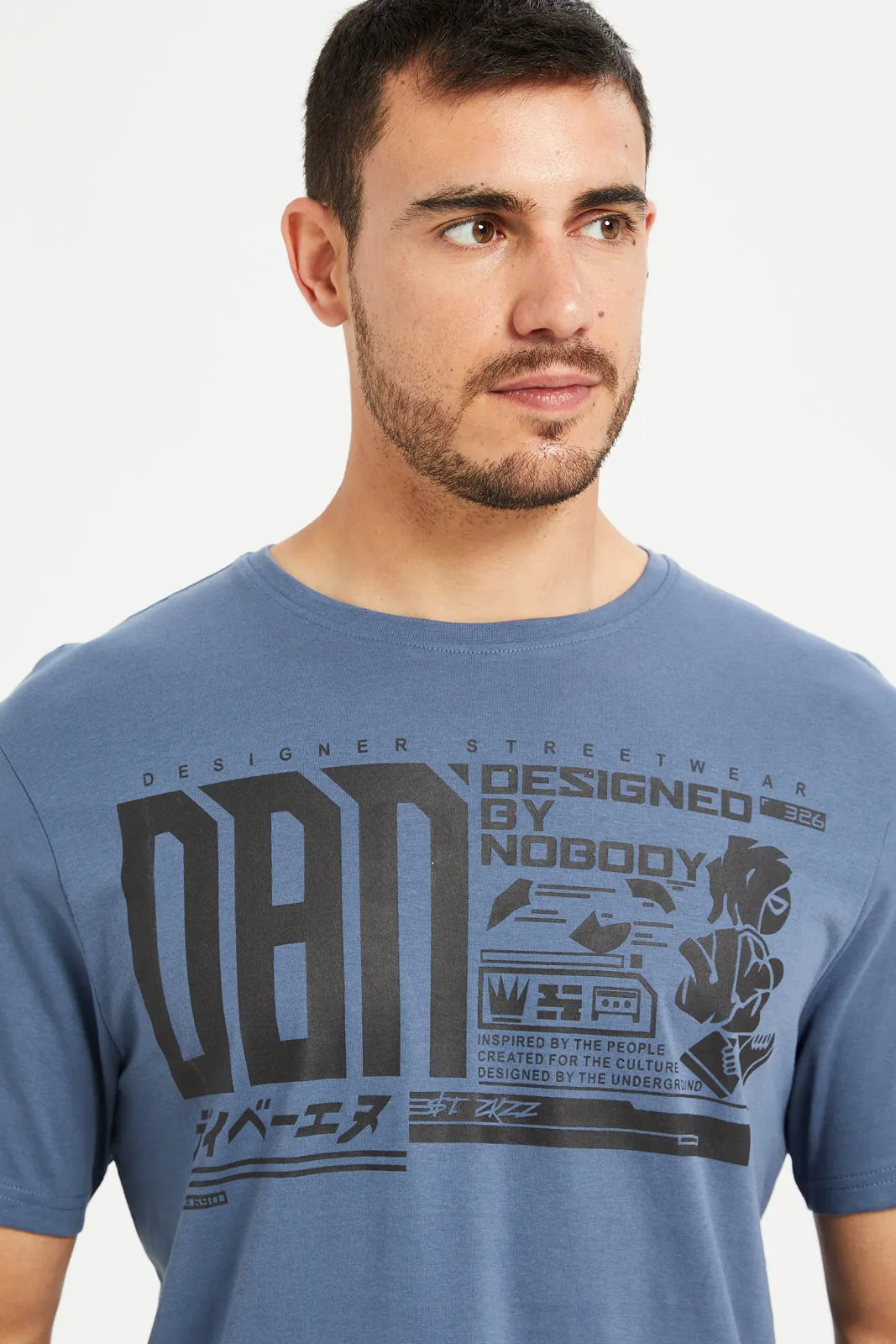 Men Blue Graphic T-Shirt sold by Redtag product image thumbnail 4