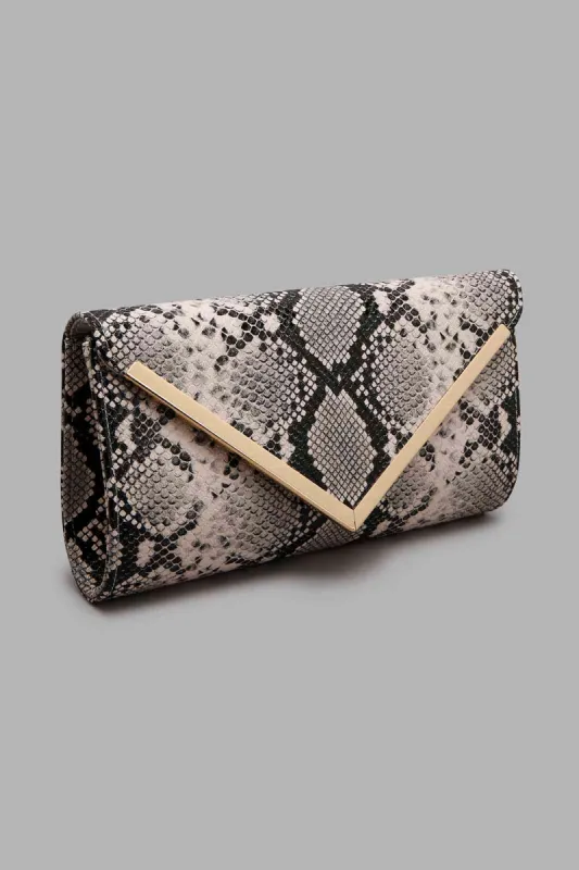Beige And Black Croc Texture Clutch Bag sold by Redtag
