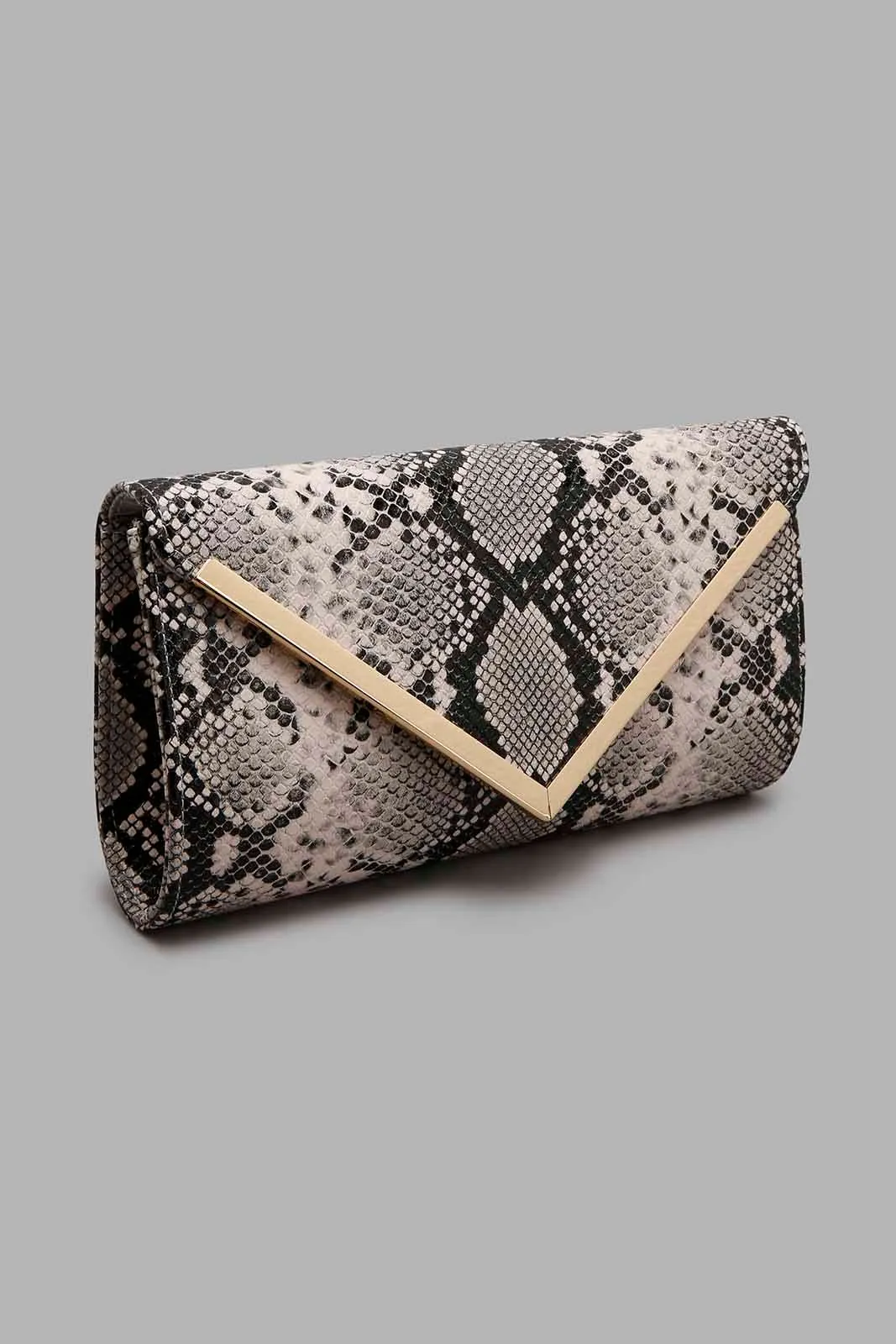 Beige And Black Croc Texture Clutch Bag sold by Redtag
