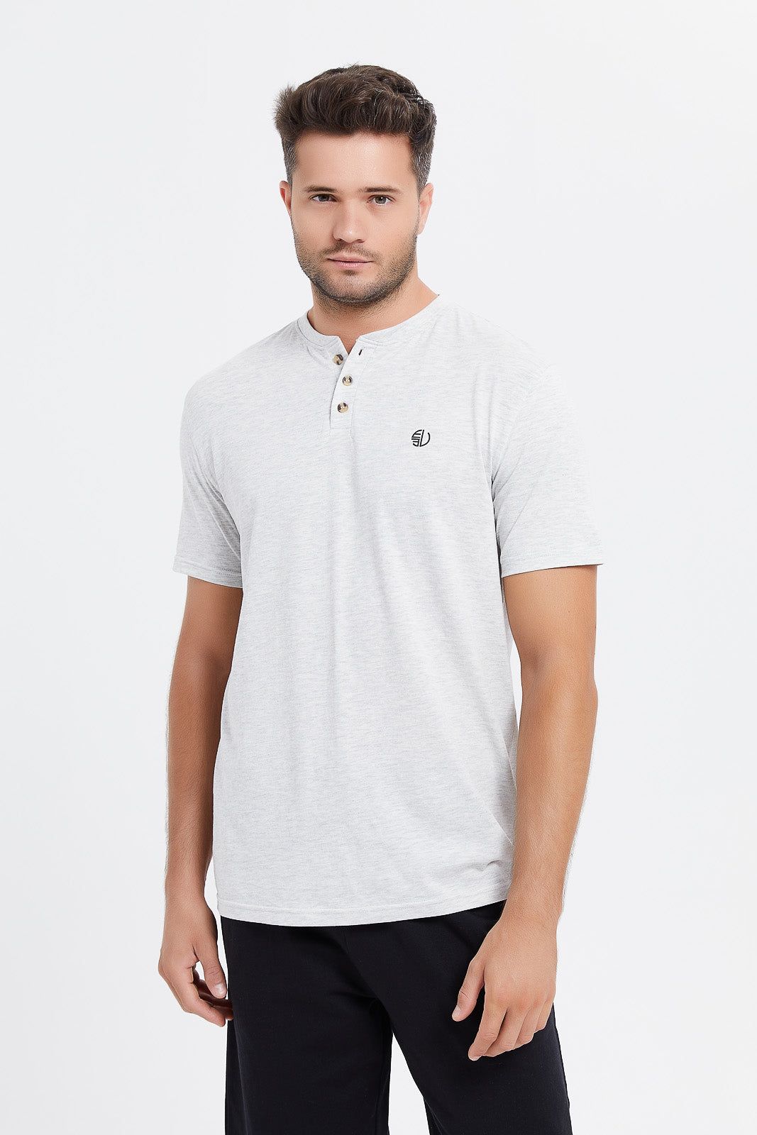 Men Ecru And Black Henley Pyjama Set (2 Piece) sold by Redtag product image thumbnail 2