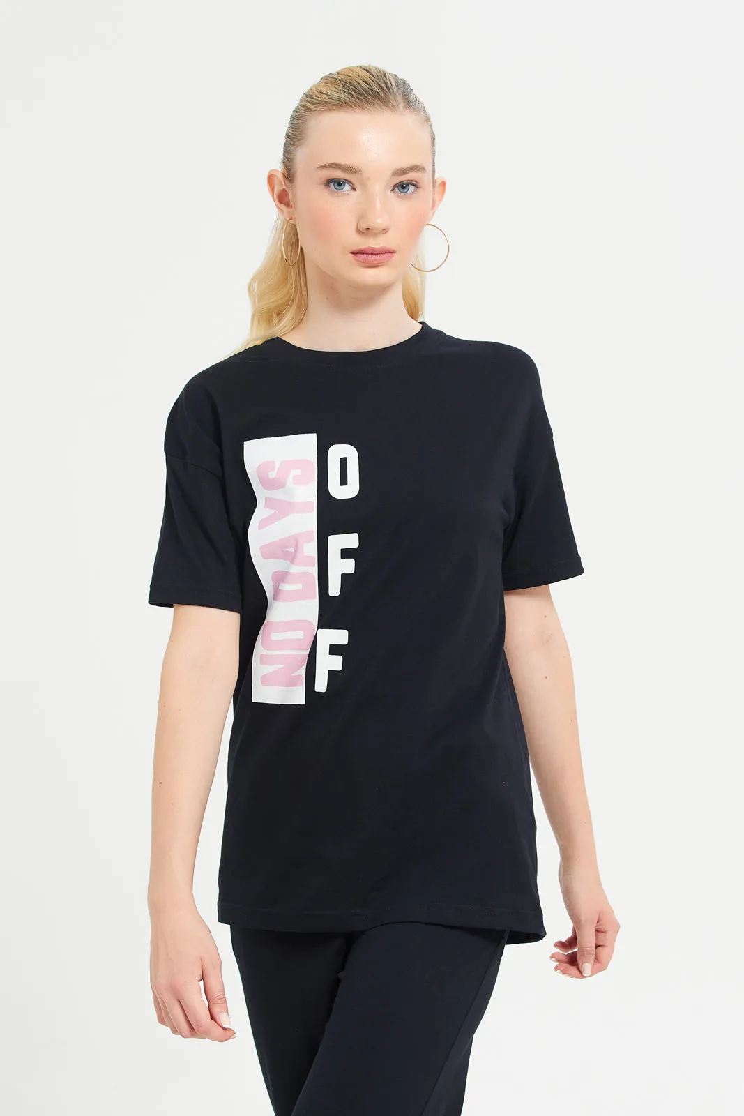 Woman Black Printed Active T-Shirt sold by Redtag