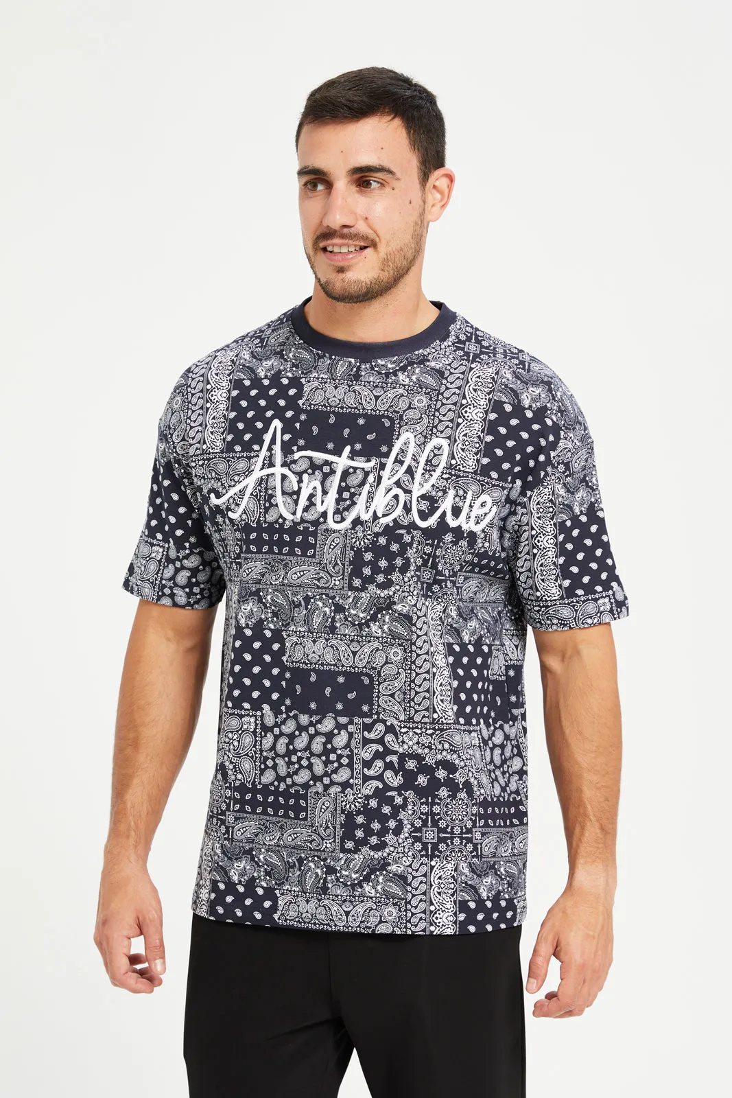 Men Grey Allover Print T-Shirt sold by Redtag
