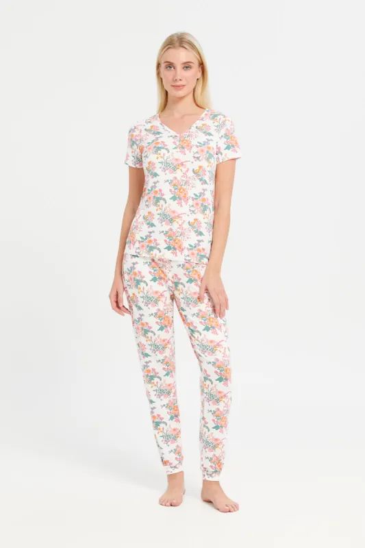 Women White Printed Pyjama Set (2 Piece) sold by Redtag