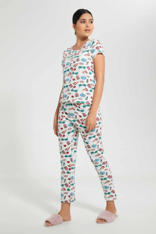 White All-Over Print Pyjama Set (2 Piece) sold by Redtag