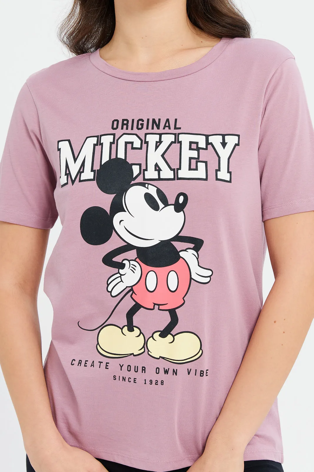 Women Mauve Mickey Printed T-Shirt sold by Redtag product image thumbnail 4