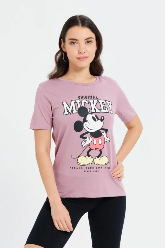 Women Mauve Mickey Printed T-Shirt sold by Redtag