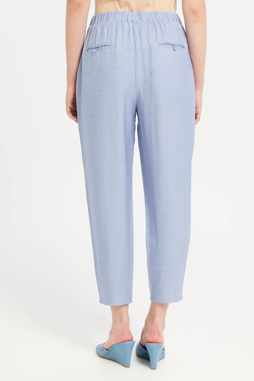 Women Blue Plain Wide Leg Back Elasticated Trouser sold by Redtag product image thumbnail 3