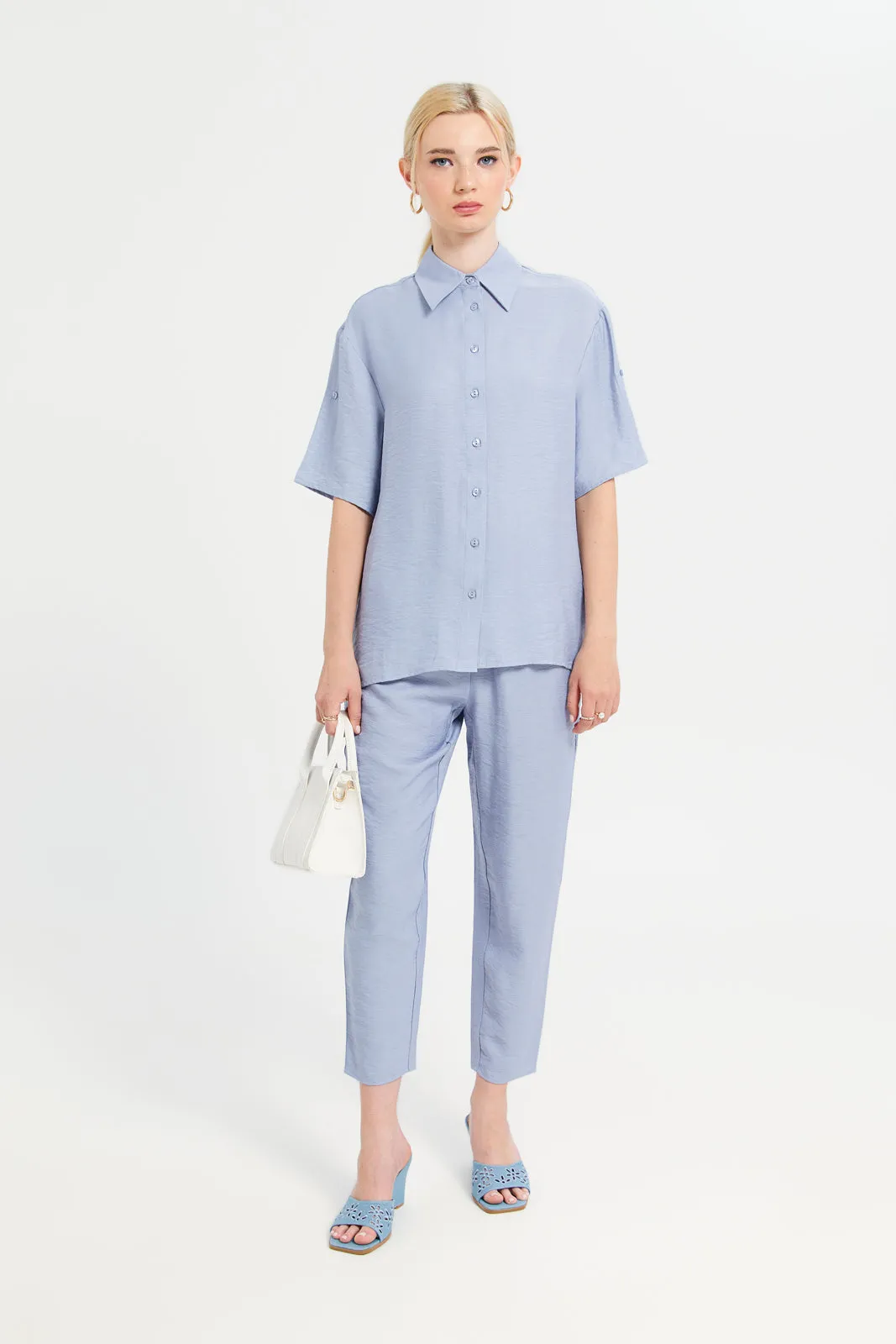 Women Blue Plain Wide Leg Back Elasticated Trouser sold by Redtag product image thumbnail 2