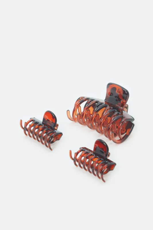 Women Brown Printed Hair Clips Set (3 Piece) sold by Redtag